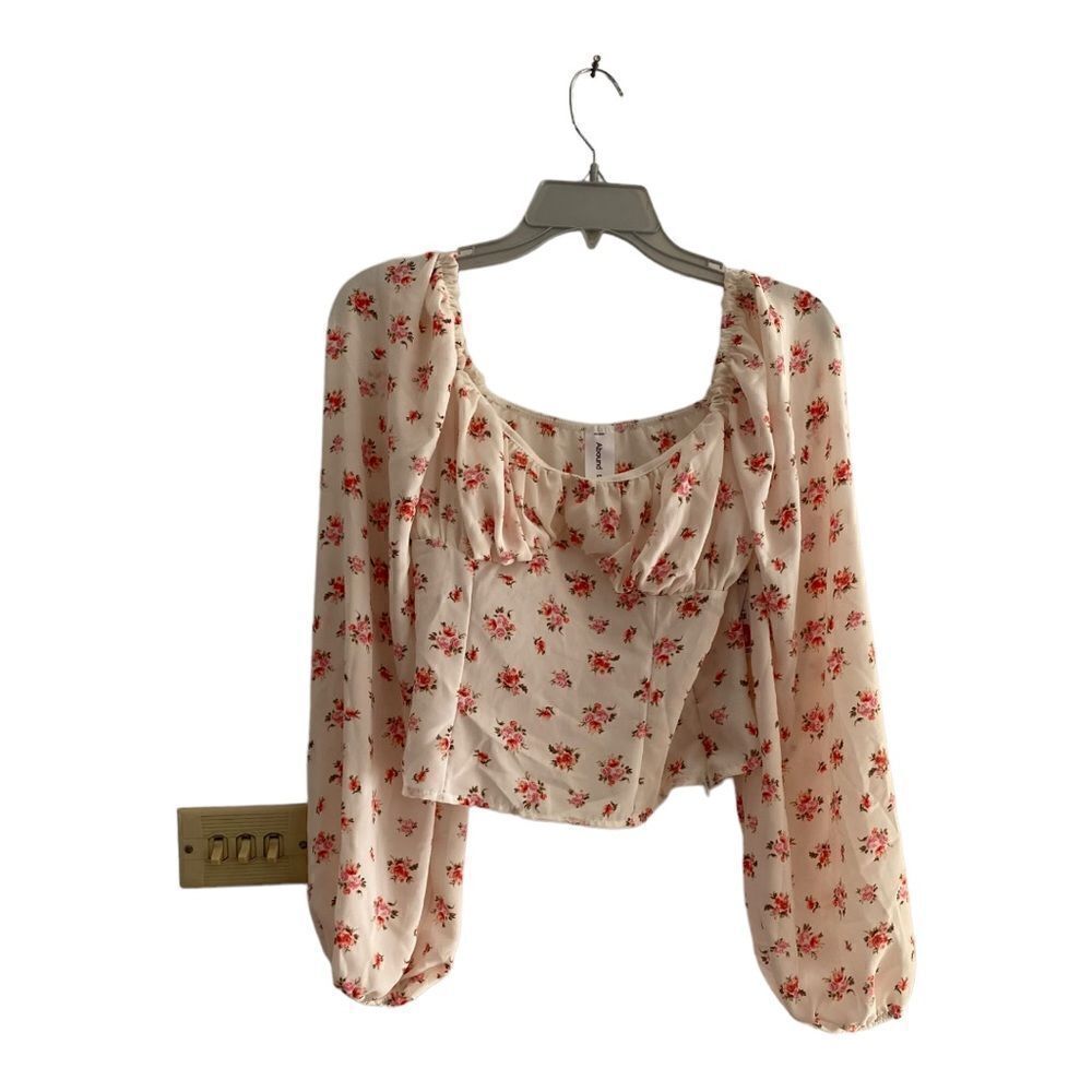 Abound Floral Long Sleeve Blouse White Pink XS NWT